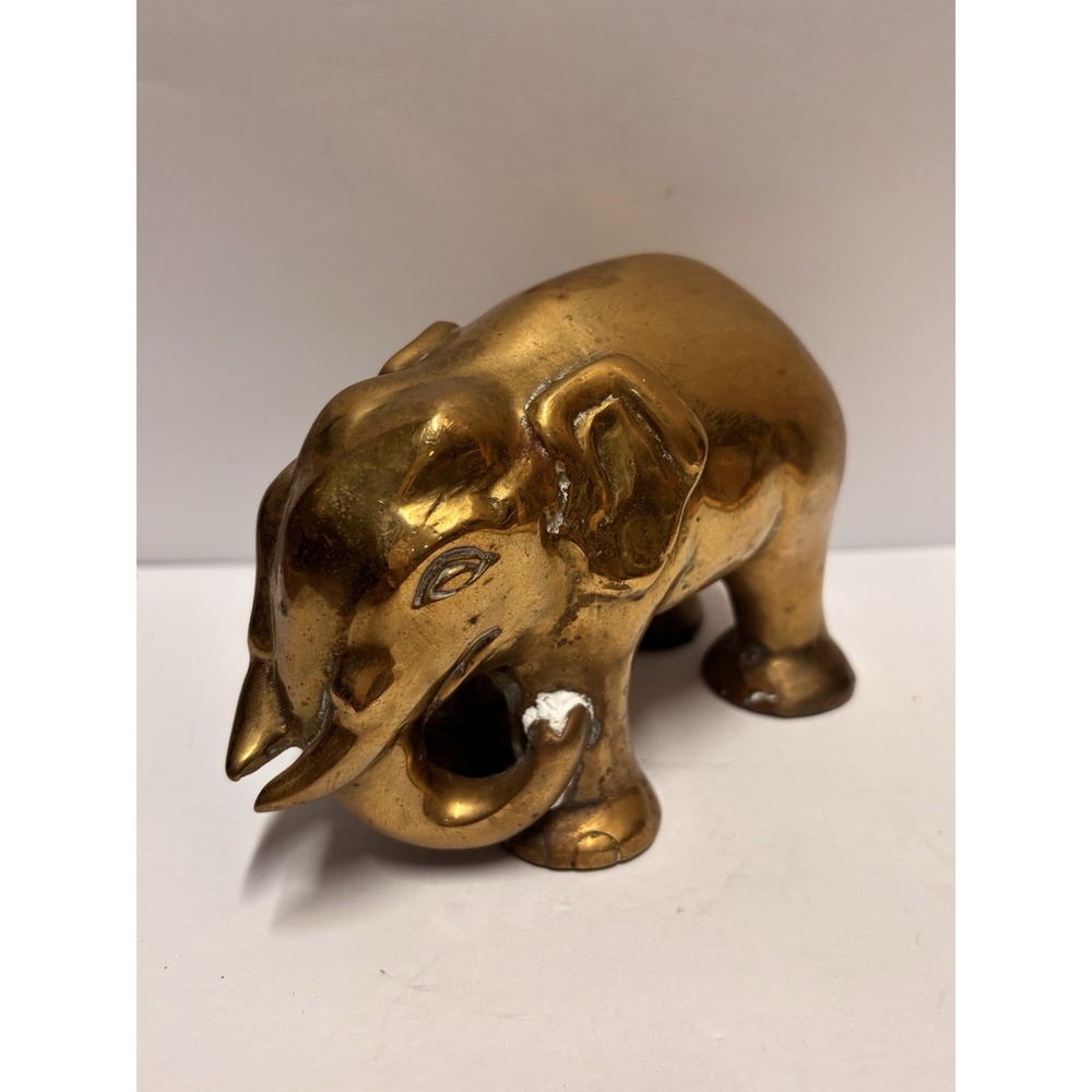 Elephant  Solid Brass‎ Elephant Statue Figurine Heavy Patina Small Vintage - Picture 4 of 12